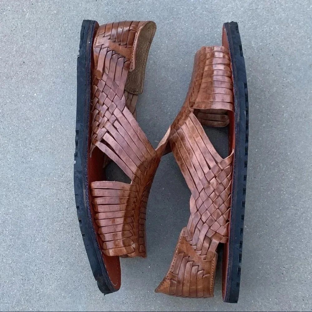 Men's Mexican Huaraches Sandals Strapy Brown Woven